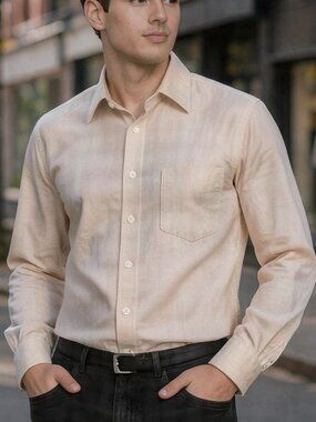 Devon & Jones Glen Plaid Long Sleeve Dress Shirt Size XL Light Stone